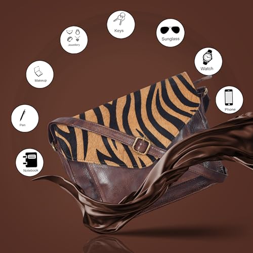 Ozora Genuine Leather Crossbody Purse for Women, Shoulder Bag - color: Brown Wash Zebra