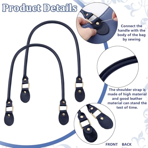 PH PandaHall 2pcs Leather Purse Handles 24.2” Sew on Bag Handles Handbags Shoulder Bag Strap Replacement with Alloy Clasps for Purses Tote Bag Handbag Making Repairing Supplies, Marine Blue - color: Marine Blue, size: Length - 24 Inch