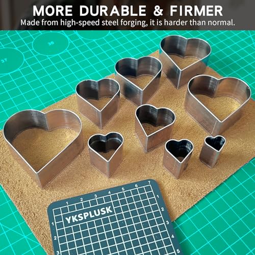 9 Pcs Leather Hole Cutter Tool Set, 9 Sizes Heart Shape Cutter Tools High Carbon Steel, Leather Cutting Dies Kit for DIY Craft, Hollow Punching with Plastic Box - style: 9 Pcs Heart