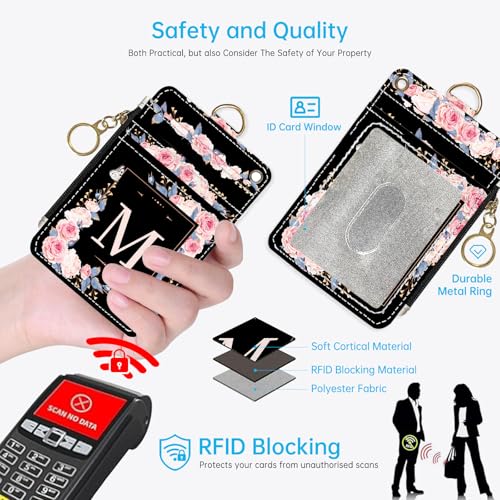 A-Z Letter 2-in-1 ID Badge Holder & Lanyard Wallet for Teachers,Nurse,Professionals-Cute Zippered Coin Pouch,Removable Wristlet & Neck Lanyard,5 Card Slots Stylish Work Essential M - color: M