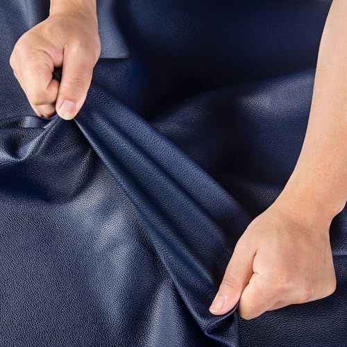 Marine Vinyl Fabric, Upholstery Faux Leather Fabric by The Yard, 1.05mm Lychee Texture Leather Sheets for Sofa Chairs Handbags Hair Bows Earrings Crafts (1 Foot 12''X 54'', Blue) - color: Blue, size: 1 Foot