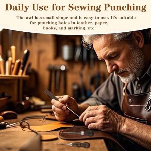 ZXIIXZ 3 Pack Leather Scratch Awls Tool, Wooden Handle Sewing Awl | Leather Awls for Stitching Punching Sewing, Scratch Awl Tool Supplies for DIY Leather Sewing Punching Craft Repair - color: 3 Pcs Wooden Brown