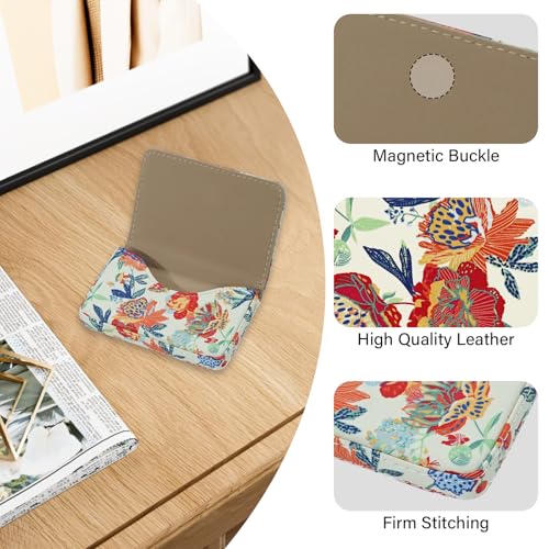 Business Card Holder，PU Leather Business Card Case Color Printing Pattern Card Holder Wallet，Pockets Magnetic Credit Card Holders for Men and Women - Purple Flowers - color: Light Purple