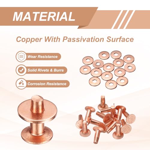 HARFINGTON 15Set Copper Rivets and Burrs Washers 9x4x11mm Dimpled Finish Solid Leather Rivet Fastener Studs Posts for Leather DIY Craft Belts Wallets Collars, Copper Tone - color: Copper Tone, size: 9x4x11mm