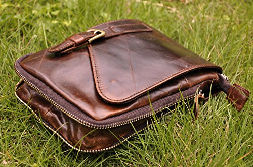 Le'aokuu Mens Genuine Leather Small Messenger Shoulder Satchel Phone Pouch Belt Waist Bag Pack