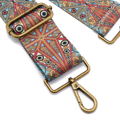 ZOOEASS Bronze Buckles Purse Strap, 2" Wide Crossbody Handbag Strap Adjustable Replacement Shoulder Strap Vintage Embroidery - color: 5cm-color3