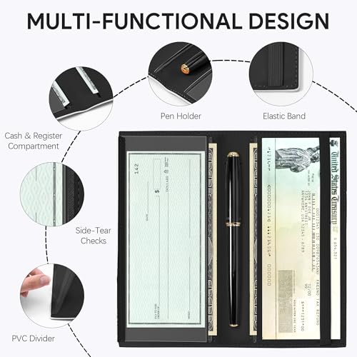 Tipmile Checkbook Covers for Personal Checkbook, PU Leather Checkbook Holder for Women and Men with Elastic Band, Effortless Sophistication - color: K Nature