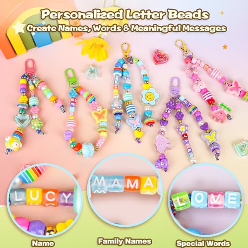 Ecoofor 633 PCS Beaded Keychain Making Kit, Acrylic Alphabet Letter Beads with Heart, Star & Flower Charms for DIY Jewelry, Bag Charm & Keychain Accessories Craft Supplies - color: Gold-633Pcs Kit