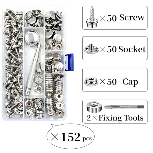 152Pcs Canvas Snap Kit, Marine Grade Stainless Steel, 3/8" Socket