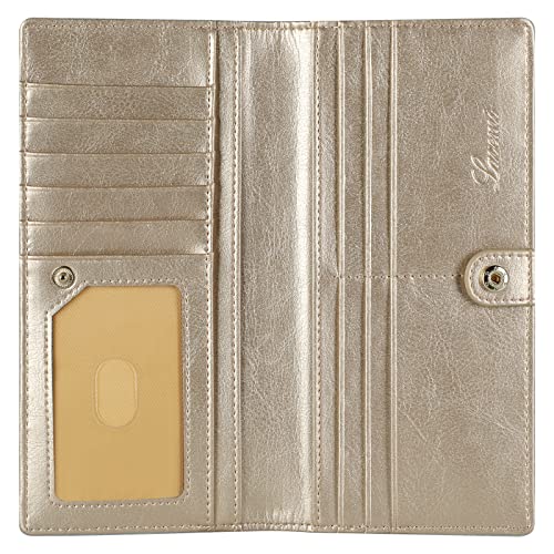Ultra Slim Thin Leather Women Wallet RFID Blocking Credit Card Holder Bifold Long Ladies Billfold - color: 1-waxed Champion Gold