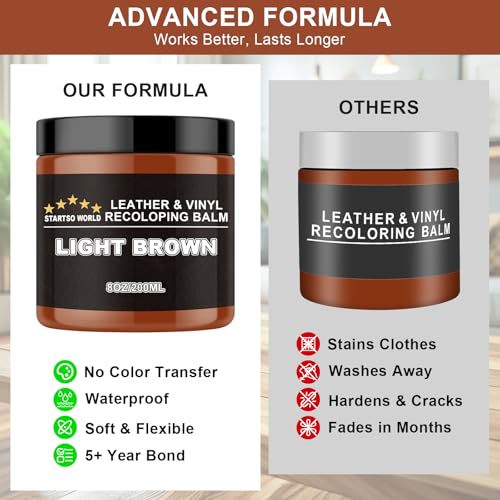 STARTSO WORLD 200Ml Leather Recoloring Balm with 100ML Leather Conditioner, Light Brown Leather Repair Kit for Furniture, Leather Dye, Leather Scratch Repair, Leather Couch Paint - color: Light Brown, size: Leather Recoloring Balm+Mink Oil