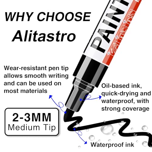Black Paint Pens 4 Pcs Oil Based Medium Tip Permanent Marker Pen | Waterproof, Quick-drying, Fade Resistant, 3mm Paint Markers for Rock Painting, Plastic, Metal, Car Tyre, Glass, Wood, Canvas - color: Black