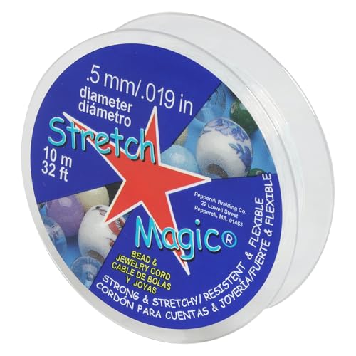 Stretch Magic Elastic Beading Cord – Clear Color, 0.5mm in Diameter, 10-Meter (32 ft) - Easy to Knot, Strong & Stretchy String for Making Beaded Jewelry - size: 0.5 mm, style: Clear - 10 Meter