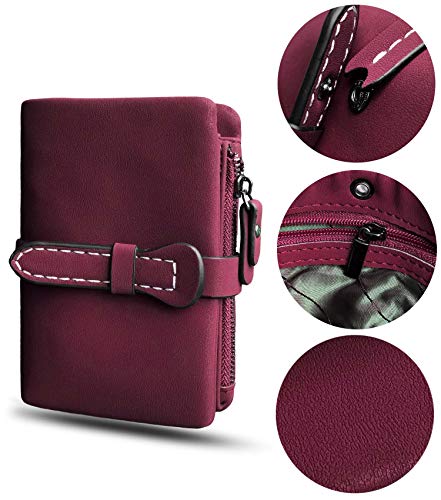 AOXONEL Women's Small Bifold Leather wallet Rfid blocking Ladies Wristlet with Card holder id window Coin Purse - color: Purple3