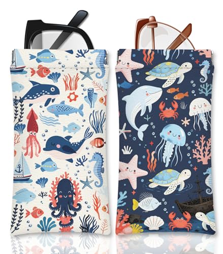 Eyeglasses Sunglasses Case,PU Soft Squeeze Top Glasses Pouch for Women Student,Animal Pattern Portable Anti Scratch - color: Blue