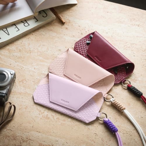 VULKIT Portable Leather Eye Glasses Case for Women & Men, Slim Sunglass Case, Unisex Eyeglass Case - color: Lavender Mist With Lanyard