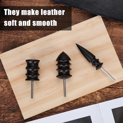 3pcs Leather Burnisher Bits for Rotary Tools, 3 Styles Leather Edge Burnishing Tool Leather Pointed Tips Leather Polished Head Ebony Burnishing Tool Accessories for Craft Making - style: G