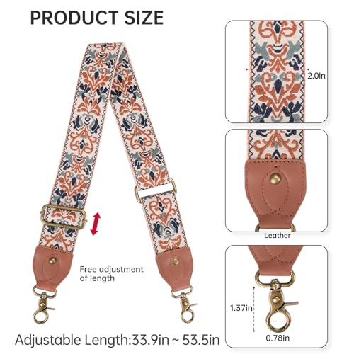 Purse Strap Replacement Crossbody Adjustable Bag Strap Retro Jacquard Embroidery Wide Shoulder Strap for Women Handbags - color: Navy Brown Flowers