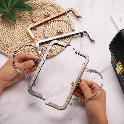 uxcell 2 Pcs Metal Purse Frame, 20cm/7.9" Retro Rectangle Kiss Lock Clasp Frame Embossed for Purse Making, Handled Bag, Coin Bag Clutch Bag, Frame Hardware Replacements (Grey) - color: Grey, size: 7.9"