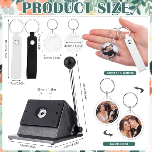61 Pcs Button Keychain Photo Cutter Photo Booth Keychain Station DIY Kit Bulk 1in/25mm Button Paper Cutter 30 Double Sided Acrylic Frame Keyring 30 PU Leather Keychains for Wedding Party Gift - color: White,Black