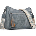 Crossbody Bags for Women, Medium Vegan Leather Purses | Large Capacity Multi-Pocket Embossed Shoulder Bag with Boho Strap for Daily Travel - color: Blue