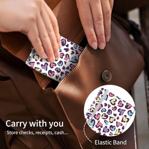 Checkbook Cover for Personal Checkbook, Cute Pu Leather Check Book for Women & Men, Slim Checkbook Holder with Pen Holder and Built-in Clear Plastic Divider, Heart Pattern - color: Heart Pattern