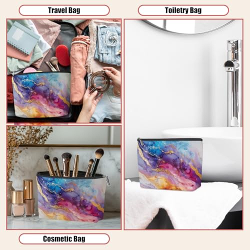 Fluid Ink Gold Marble Makeup Bag, Cosmetic Bags for Women | Gradient Abstract Portable Travel Toiletry Bag Elegant Gift for Women Sister Wife Wedding Bridal Shower Birthday Christmas - color: Abstract Marble 467