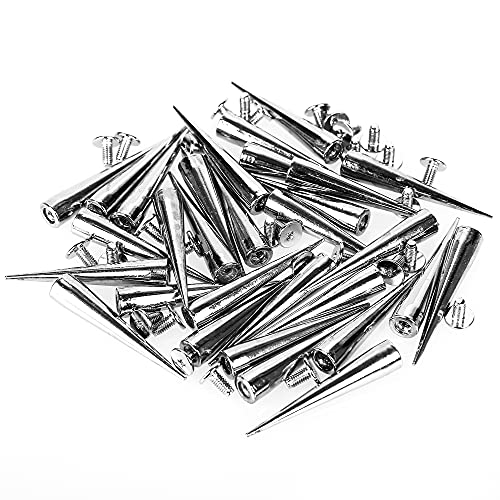 30PCS 40MM Spike and Studs Silver Cone Spikes Punk Large Size Leather Rivets Screwback Studs Rivets Set for Punk Style Clothing Accessories