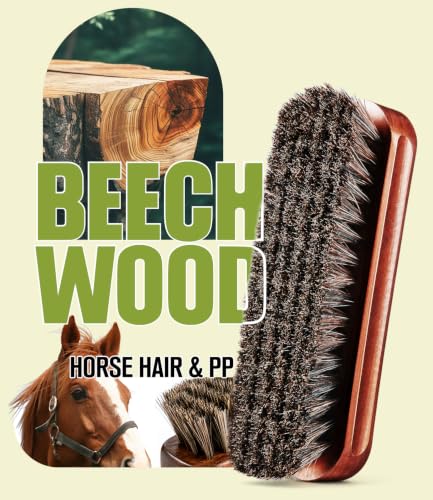 4-Piece Horsehair Shoe Shine Kit, Leather Care Set with Brush | Includes horsehair brushes, detailing brush and microfiber cloth for cleaning and polishing shoes, boots & leather goods