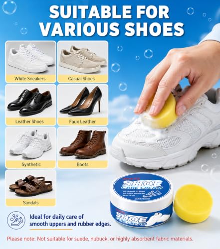 Multi-Purpose Cleaner Cream100g for Sneaker, Leather Shoes/Bags/Sofa/Headset and More PU, Rubber & Faux Leather Surface - Stain Remover & Polish Kit