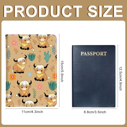 PU Leather Passport Holder Cover 5.9×4.3 Inch with Credit Card Slot Boarding Pass Slot Combo Blocking Passport Holder Wallet Cover Case for Travel Boarding Essentials(Desert Highland Cow) - color: Desert Highland Cow