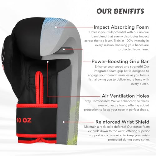 PSS Boxing Gloves for Kids/Youth Training Sparring, Kickboxing, Muay Thai, MMA, Heavy Punching Bag Mitts Focus Pads Workout Durable PU Leather, High-Density Foam Padding 4 6 8 10 Oz - color: Red, size: 8 oz