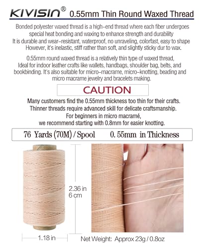 0.55mm Bonded Round Waxed Polyester Thread 76 Yards Each, 12 Rainbow Color Wax Coated String Thin Cord for Micro Macrame, Bracelets Braided, Leather Sewing, Stitching, Beading and Bookbinding - color: Rainbow Colors, size: 0.55mm Medium