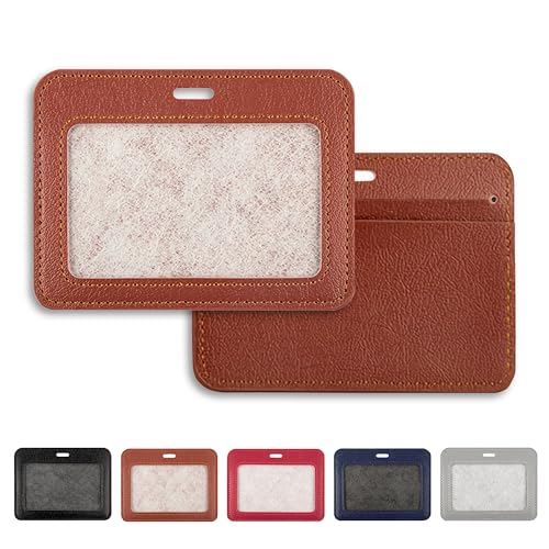 1 Pack Badge Holder, Leather ID Badge Holder with Window, ID Card Holder | Horizontal ID Holder, ID Card Holder for Office Factory Nurses School Teacher Students - color: Brown-1, size: 1 Pcs