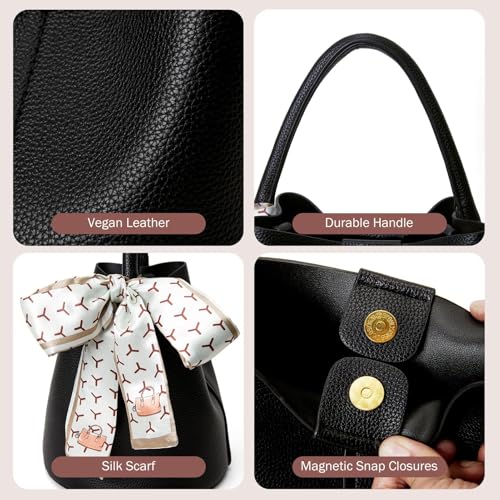 Mini Bucket Bags for Women, Vegan Leather Small Crossbody Purse with Removable Straps Trendy Top Handle Shoulder Straps - color: Black
