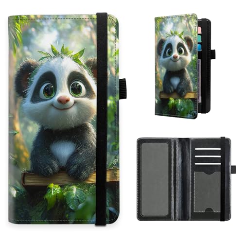 Checkbook Cover for Women and Men, RFID Blocking PU Leather Checkbook Holder Wallet Case with Elastic Strap & Multiple Card Slots, for Checks and Cards, Cute Cartoon Panda - color: Cute Cartoon Panda