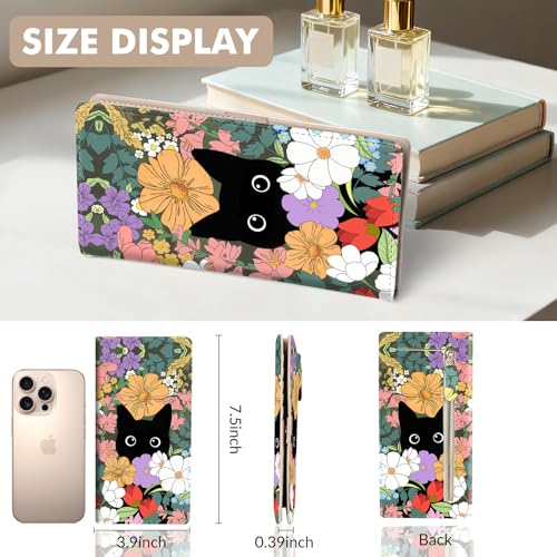 Womens Wallet, Rfid Wallets for Women,Slim Thin Credit Card Holder Organizer Purse,PU Leather Cute Long Bifold Clutch Cash Wallet with Zipper Coin Pocket,Ladies Gift,Flowers and Cats 1 - color: Flowers and Cats 1