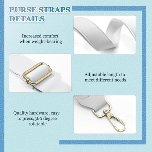 White Leather Purse Strap Wide Adjustable Shoulder | Handbags Replacement, Crossbody Straps, Swivel Clasps, 33~55 inch - color: White