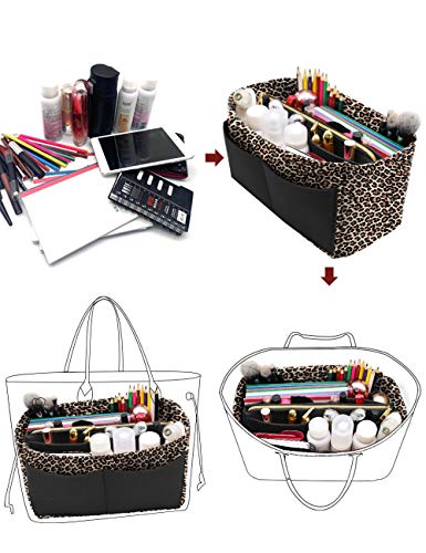 LEXSION Felt Purse Organizer Insert, Tote Bag Shaper Dividers with 5 Sizes - color: B-Leopard, size: Large