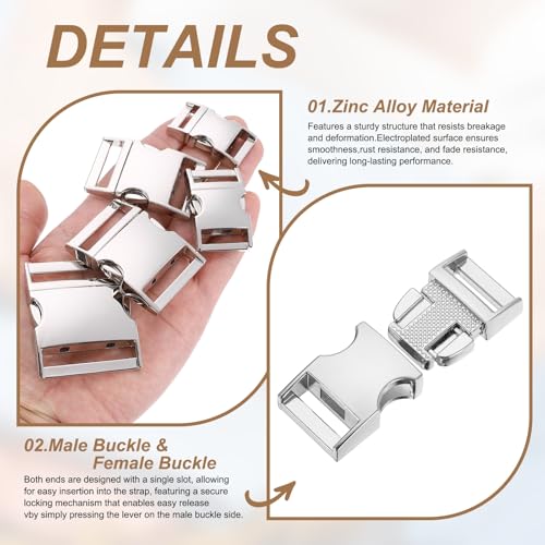 HARFINGTON Metal Quick Side Release Buckles Zinc Adjustable Quick Release Buckle Replacement Snaps Clips Clasps - color: Silver, size: 1-1/2"(38mm)