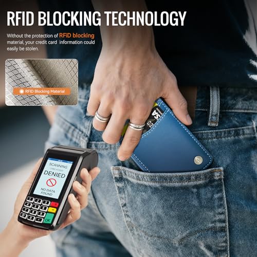 Slim Wallet for Men RFID Blocking Card Holder Bifold Front Pocket Mini Wallet with 8 Card Slots and 2 Cash Pockets, Minimalist PU Leather Small Travel Purse Compact Gift for Him, Dark Blue - color: Dark Blue