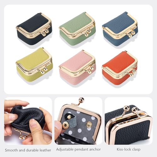 Genuine Leather Mini Jewelry Box Coin Purse for Women,Solid Color Kiss Lock Jewelry Case Organizer,Mini Travel Ring Box - color: Blue