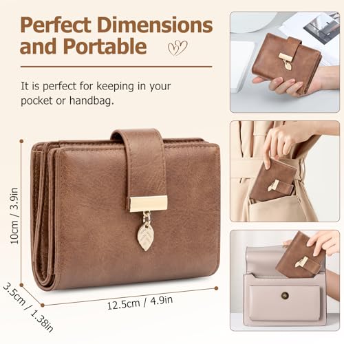 HUANLANG Small Wallets Women RFID Blocking Ladies Wallet with Zipper | Women’s Wallet Credit Card Holder, Leather, ID Window, Zipper Coin Pocket, Bifold, Perfect Gifts, Fits Small Purses, Travel - color: Light Brown