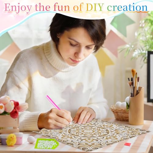 Xylzzuit DIY Pearl Painting Canvas Tote Bag Kit 11.42IN Diamond Art Handbag for Women Shopping Grocery Bag Dots Beads Art Craft Gift (Mandala) - color: Mandala