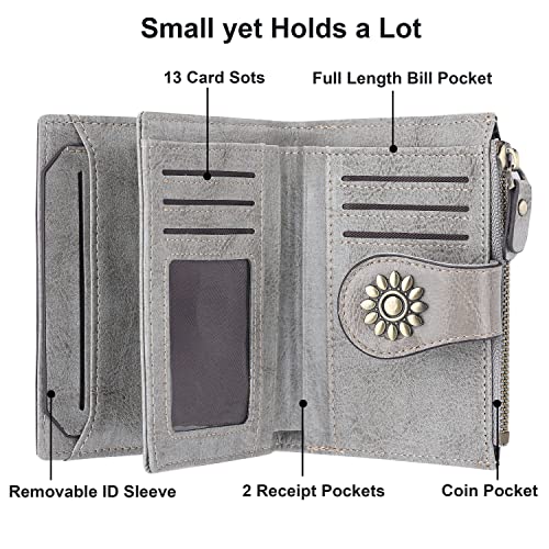 Womens Leather Wallet Small Compact RFID Blocking Credit Card Case Purse with Zipper Pocket | Small - color: Gray
