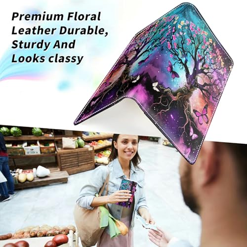 Check Book Cover for Personal Checkbook, Leather Business Checkbooks Plastic Insert Flap Card Holder Pen Hoop Holder with RFID Blocking Slim Wallet for Women Men, Butterfly Tree Sub - color: Butterfly Tree Sub