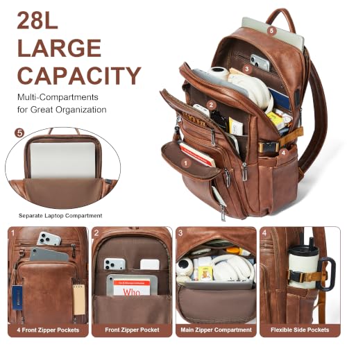 17 Inch Laptop Backpack Purse for Women with Giant Tumbler Holders | Vegan Leather,Travel Work Business College Bookbag Teacher Nurse,USB Port,RFID Wristlet Purse,28L Large Capaity,Caramel Brown - color: Caramel Brown