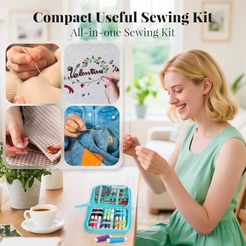 Coquimbo Sewing Kit Gifts for Teen Grils Adults Women Mom Grandma, Portable Sewing Supplies Contains Tape Measure, Scissors, Thimble, Thread, Sewing Needles (Alpaca) - color: Blue, size: M