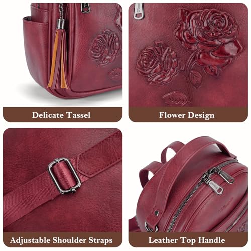Mini Backpack Purse for Women,Vegan Leather Small Backpack for Daily | Embossed Lightweight Water-Resistance Travel Mini Fashion Daypack Bag,Ladies Casual Backpack Purse Gift Choice for Women - color: Red