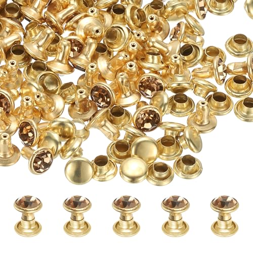 PATIKIL 6mm Leather Rivets, 70 Sets Rhinestone Rivet Studs Double Cap Spikes Rivet for Leather Crafting for Decor Repair DIY Clothing Belts Bags Shoes, Dark Yellow Gold Tone - color: Dark Yellow, size: 6mm